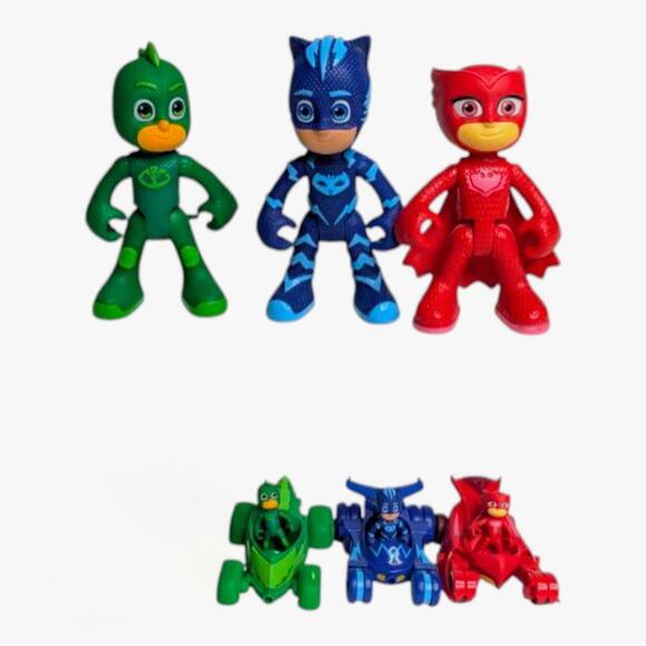 PJ Masks Figurines Gekko Mobile Owlette Glider Catboy Cat Car Set - Picture 1 of 6